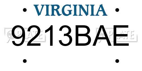 9213BAE Virginia License Plate