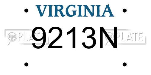9213N Virginia License Plate