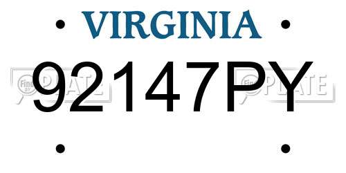 92147PY Virginia License Plate