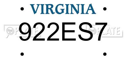 922ES7 Virginia License Plate