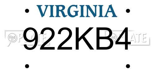 922KB4 Virginia License Plate