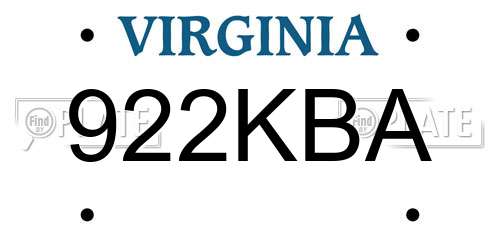 922KBA Virginia License Plate