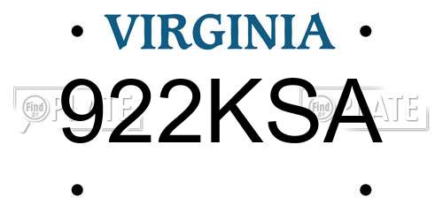 922KSA Virginia License Plate