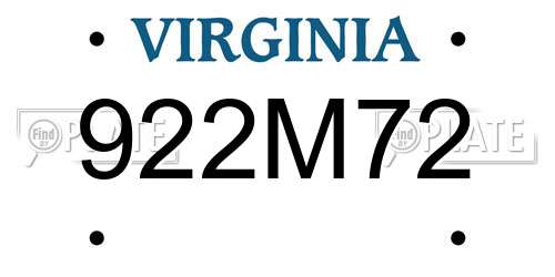 922M72 Virginia License Plate