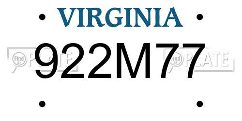 922M77 Virginia License Plate