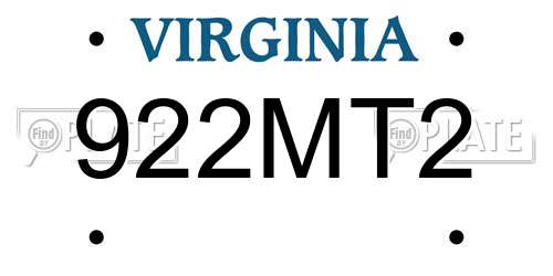 922MT2 Virginia License Plate