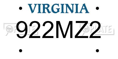 922MZ2 Virginia License Plate
