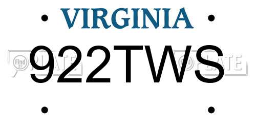 922TWS Virginia License Plate