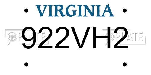 922VH2 Virginia License Plate