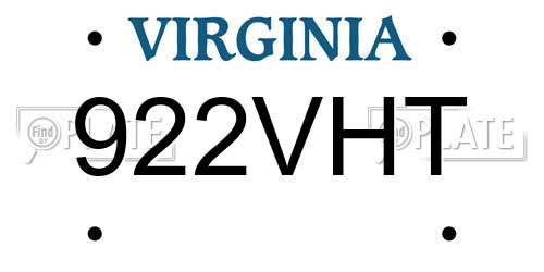 922VHT Virginia License Plate