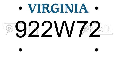 922W72 Virginia License Plate