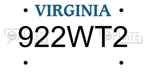 922WT2 Virginia License Plate