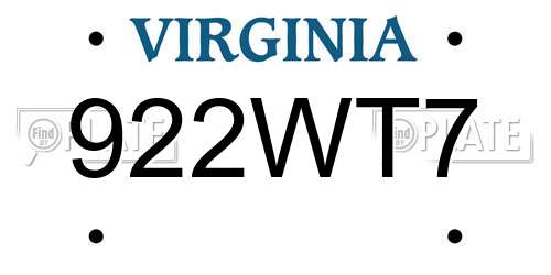 922WT7 Virginia License Plate