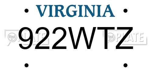 922WTZ Virginia License Plate
