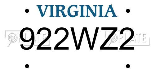 922WZ2 Virginia License Plate