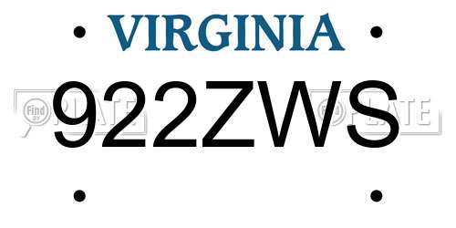 922ZWS Virginia License Plate