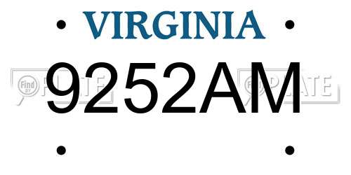 9252AM Virginia License Plate