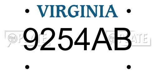 9254AB Virginia License Plate