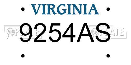 9254AS Virginia License Plate