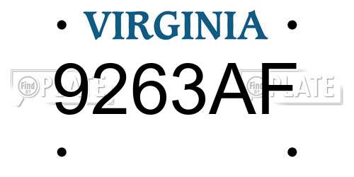 9263AF Virginia License Plate