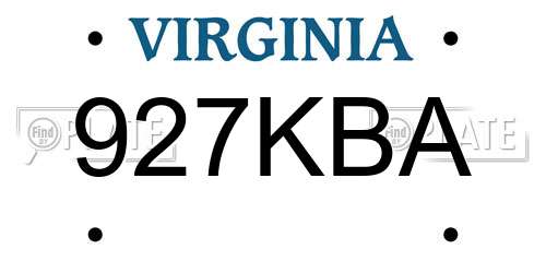 927KBA Virginia License Plate