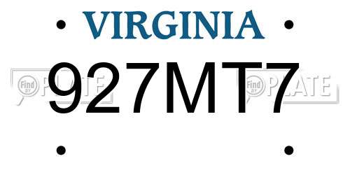 927MT7 Virginia License Plate