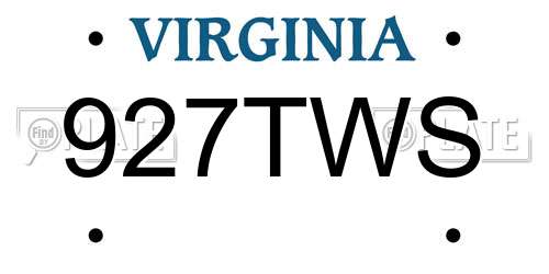 927TWS Virginia License Plate