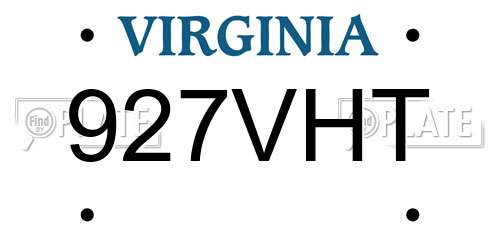 927VHT Virginia License Plate