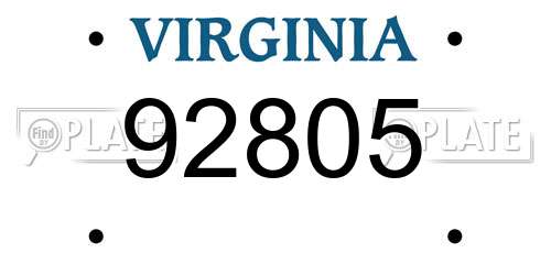 92805 Virginia License Plate