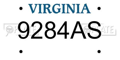 9284AS Virginia License Plate