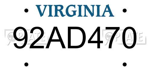 92AD470 Virginia License Plate