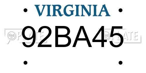 92BA45 Virginia License Plate