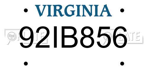 92IB856 Virginia License Plate