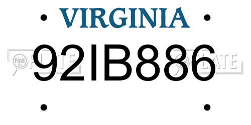 92IB886 Virginia License Plate
