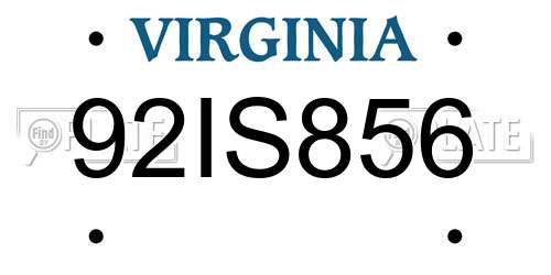 92IS856 Virginia License Plate