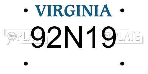 92N19 Virginia License Plate