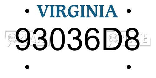 93036D8 Virginia License Plate