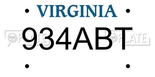 934ABT Virginia License Plate