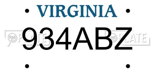 934ABZ Virginia License Plate