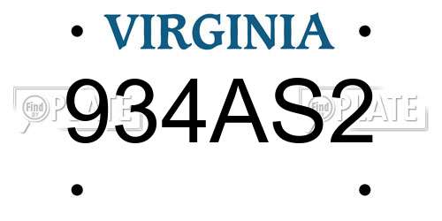 934AS2 Virginia License Plate