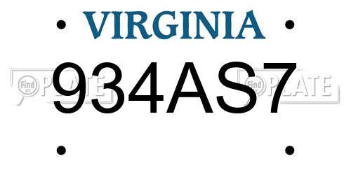 934AS7 Virginia License Plate