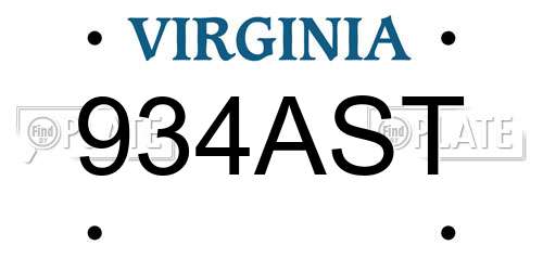934AST Virginia License Plate