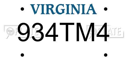934TM4 Virginia License Plate