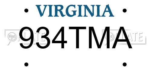 934TMA Virginia License Plate
