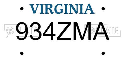 934ZMA Virginia License Plate