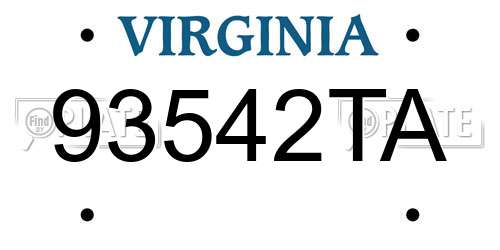93542TA Virginia License Plate