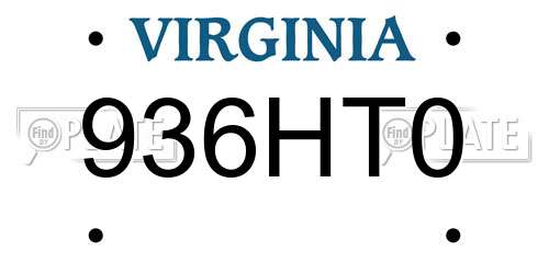 936HT0 Virginia License Plate