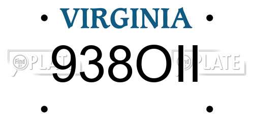 938OII Virginia License Plate
