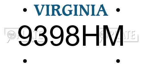 9398HM Virginia License Plate