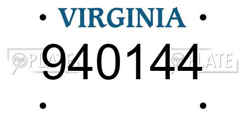 940144 Virginia License Plate
